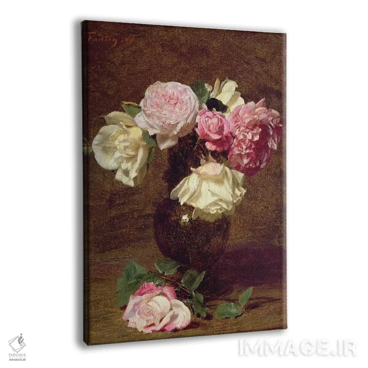 تابلو رزهای صورتی و سفید اثر اگناس آنری ژان تئودور فانتن-لاتور - نمای پرسپکتیو محصول