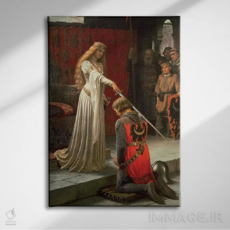 تابلو 1901،اعطای لقب (آیین شوالیهگری)، ۱۹۰۱ اثر ادموند بلر لیتون - نمای روبهرو روی دیوار