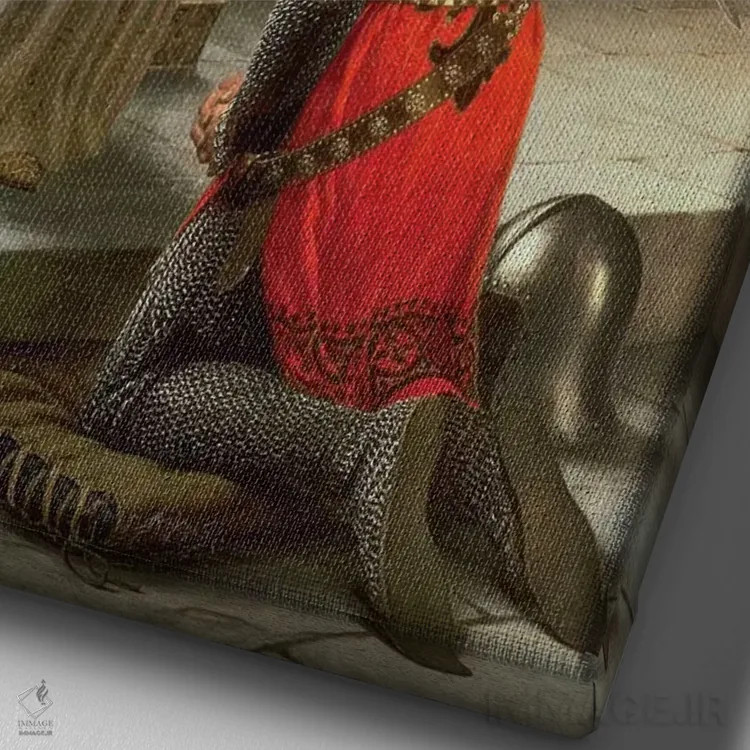 تابلو 1901،اعطای لقب (آیین شوالیهگری)، ۱۹۰۱ اثر ادموند بلر لیتون - نمای نزدیک بافت بوم