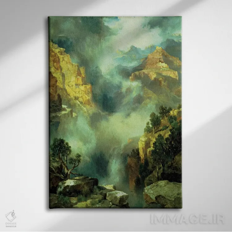 تابلو 1914,مه در دره، ۱۹۱۴ اثر توماس موران (نقاش منظره آمریکایی) - نمای روبهرو روی دیوار