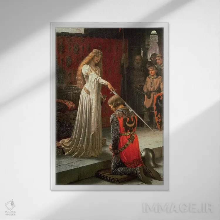 تابلو 1901،اعطای لقب (آیین شوالیهگری)، ۱۹۰۱ اثر ادموند بلر لیتون - نمای قابدار سفید