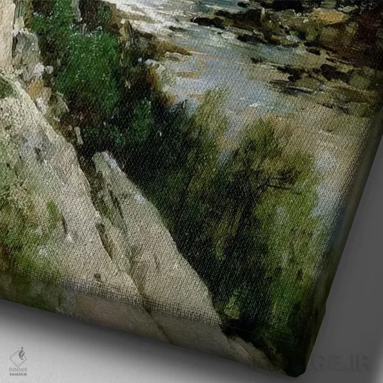 تابلو Yosemite,آبشار پردهعروس، یوسمیتی اثر توماس هیل - نمای نزدیک بافت بوم