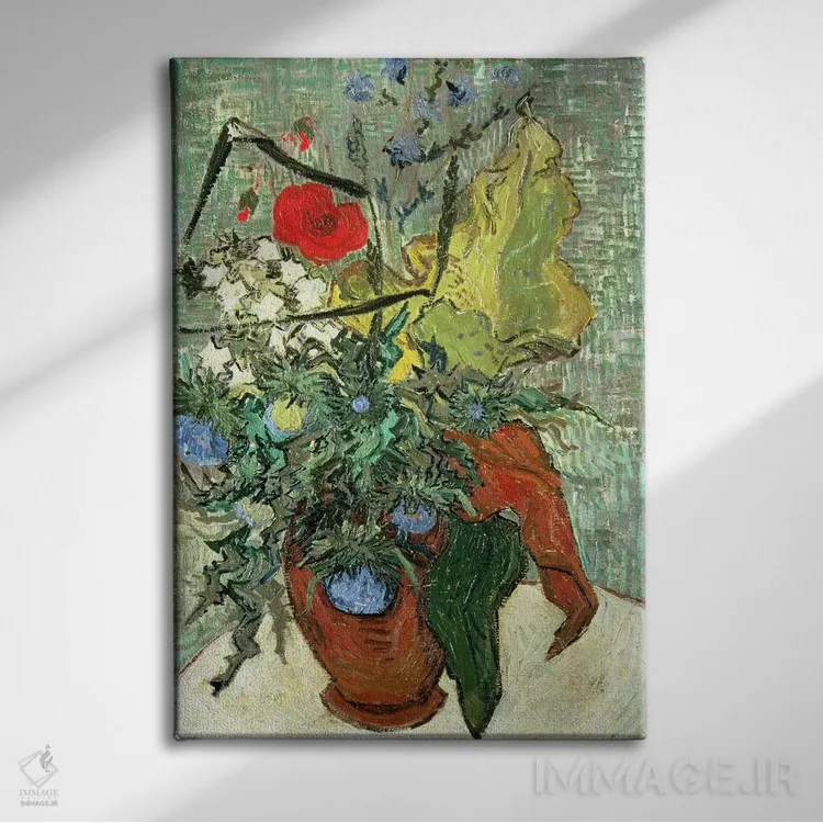 تابلو دستهگل گلهای وحشی اثر ونسان ون گوگ (نقاش مشهور هلندی پستامپرسیونیسم) - نمای روبهرو روی دیوار