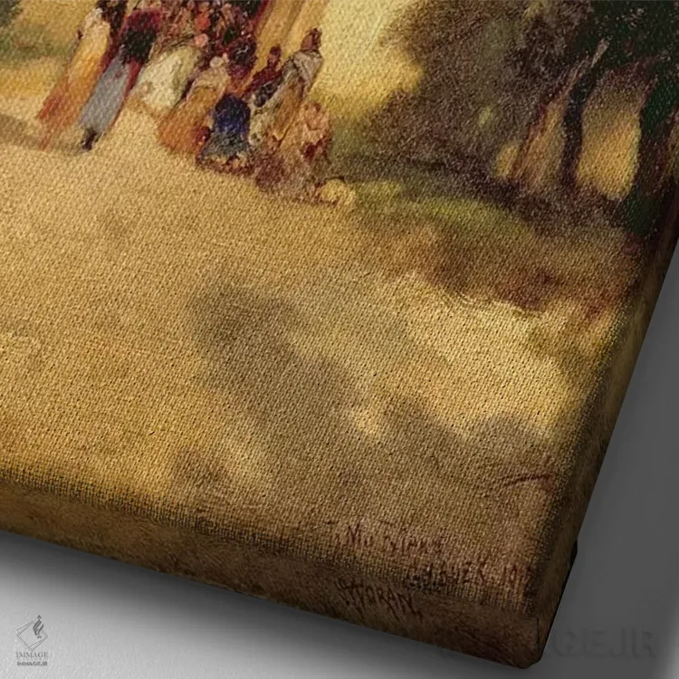 تابلو ماراواتیو، مکزیک، ۱۹۱۲ اثر توماس موران (نقاش منظره آمریکایی) - نمای نزدیک بافت بوم