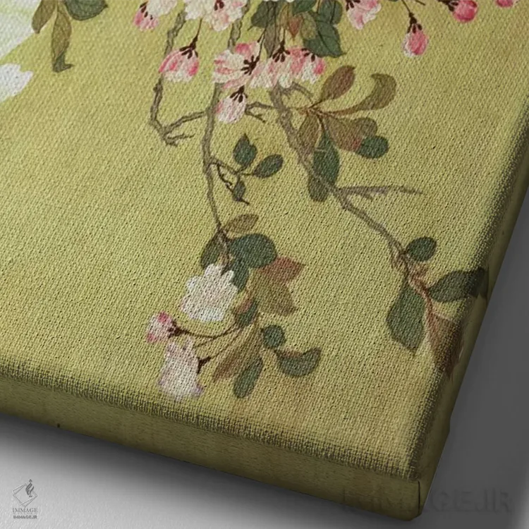 تابلو Magnolia and Baitou Birds,سیب جنگلی، ماگنولیا و پرندگان بایتو اثر ما یوآنیو (نقاش چینی) - نمای نزدیک بافت بوم