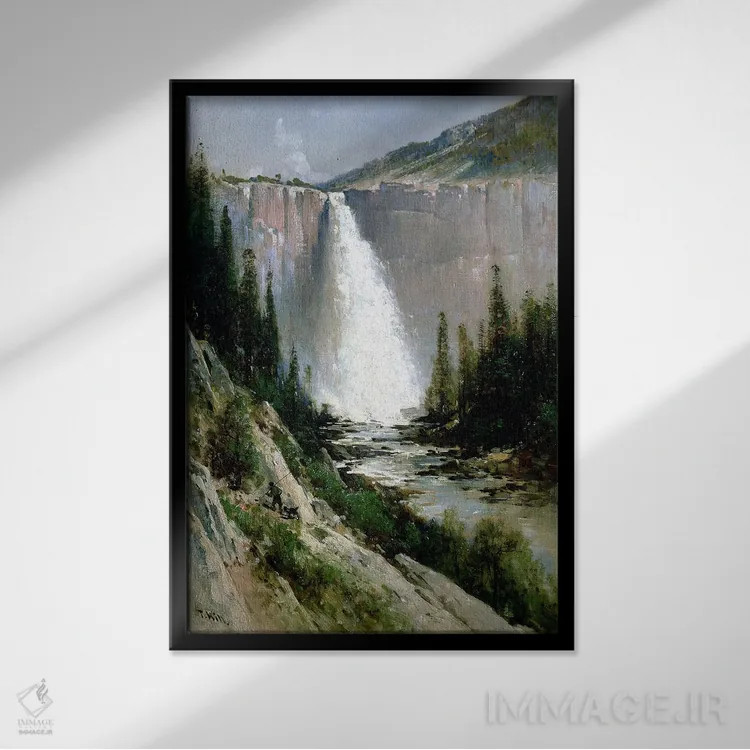 تابلو Yosemite,آبشار پردهعروس، یوسمیتی اثر توماس هیل - نمای قابدار مشکی