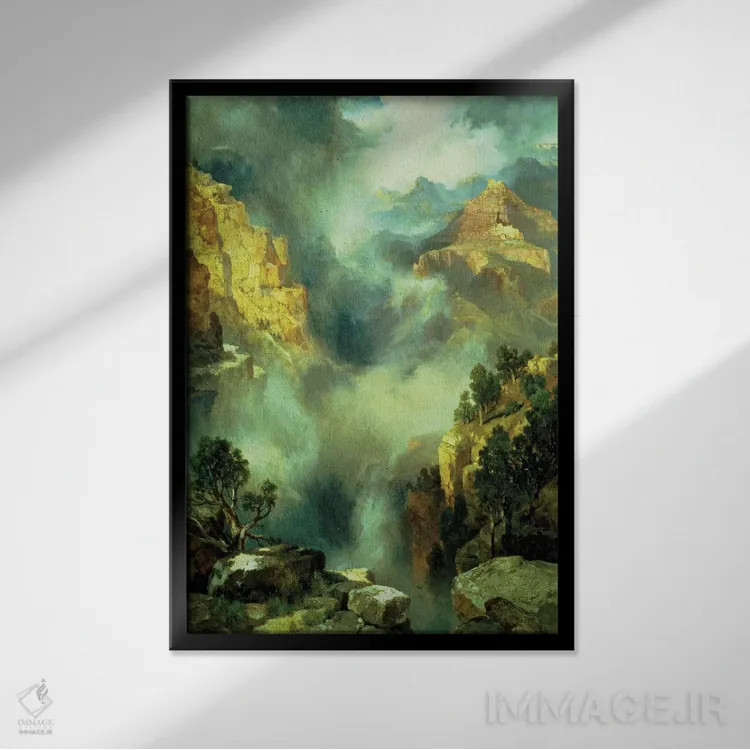 تابلو 1914,مه در دره، ۱۹۱۴ اثر توماس موران (نقاش منظره آمریکایی) - نمای قابدار مشکی