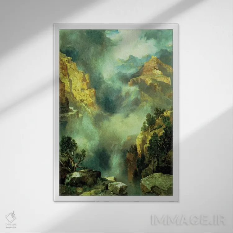 تابلو 1914,مه در دره، ۱۹۱۴ اثر توماس موران (نقاش منظره آمریکایی) - نمای قابدار سفید