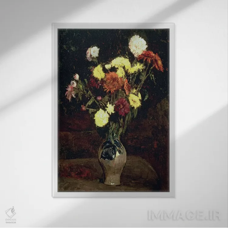 تابلو طبیعت بیجان گلها اثر ونسان ون گوگ (نقاش مشهور هلندی پستامپرسیونیسم) - نمای قابدار سفید