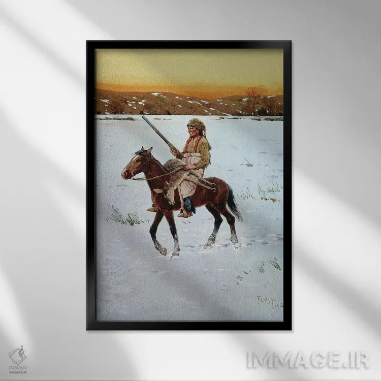 تابلو بومی آمریکایی بازگشته از شکار، ۱۹۱۲ اثر هنری فرانسوا فارنی - نمای قابدار مشکی