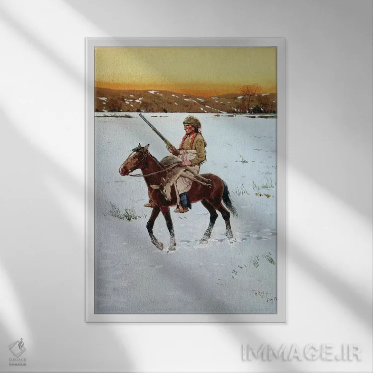 تابلو بومی آمریکایی بازگشته از شکار، ۱۹۱۲ اثر هنری فرانسوا فارنی - نمای قابدار سفید