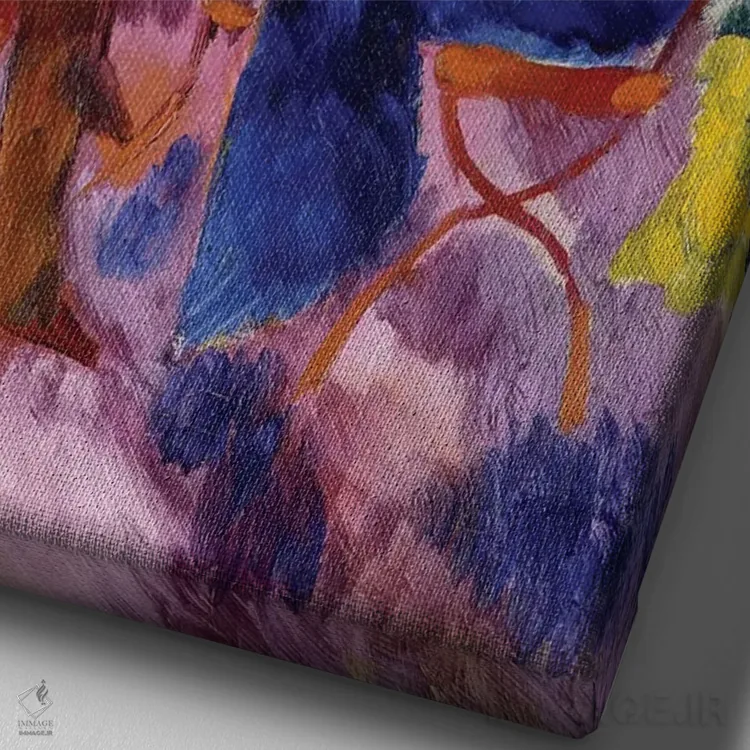 تابلو بر سر میز باغ، ۱۹۱۴ اثر آگوست ماکه (نقاش اکسپرسیونیست آلمانی) - نمای نزدیک بافت بوم