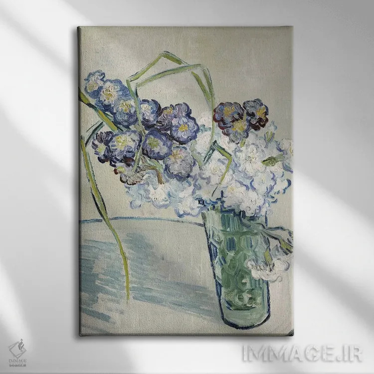 تابلو طبیعت بیجان، گلدان میخک، ژوئن ۱۸۹۰ اثر ونسان ون گوگ (نقاش مشهور هلندی پستامپرسیونیسم) - نمای روبهرو روی دیوار