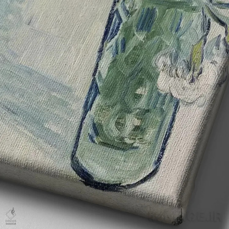 تابلو طبیعت بیجان، گلدان میخک، ژوئن ۱۸۹۰ اثر ونسان ون گوگ (نقاش مشهور هلندی پستامپرسیونیسم) - نمای نزدیک بافت بوم