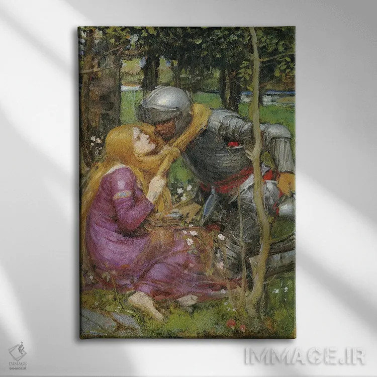 تابلو مطالعهای برای "بانوی زیبا و بیرحم"، حدود ۱۸۹۳ اثر جان ویلیام واترهاوس (نقاش انگلیسی سبک پره-رافائلیت) - نمای روبهرو روی دیوار