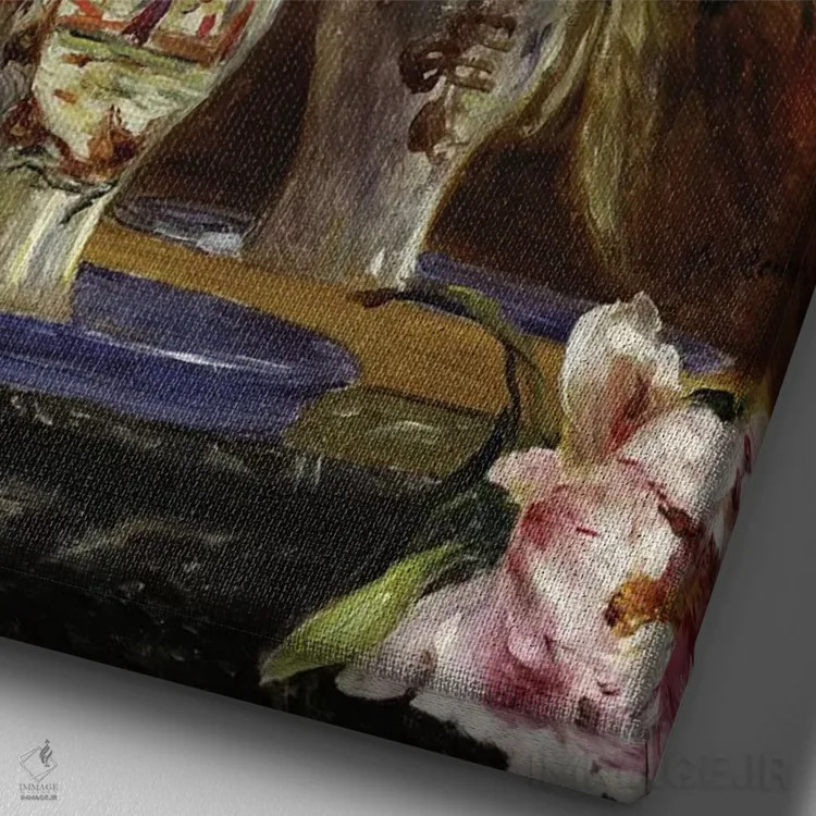 تابلو گلدان گل، ۱۸۷۱ اثر پیر-اوگوست رنوار - نمای نزدیک بافت بوم