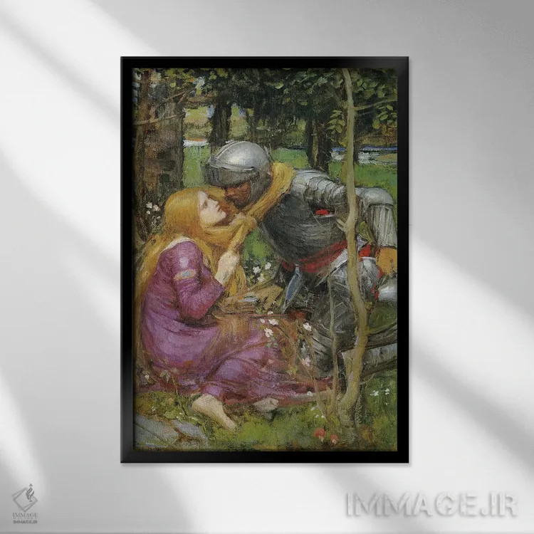 تابلو مطالعهای برای "بانوی زیبا و بیرحم"، حدود ۱۸۹۳ اثر جان ویلیام واترهاوس (نقاش انگلیسی سبک پره-رافائلیت) - نمای قابدار مشکی