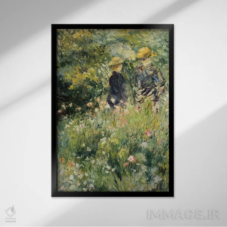 تابلو گفتگو در باغ رز، ۱۸۷۶ اثر پیر-اوگوست رنوار - نمای قابدار مشکی
