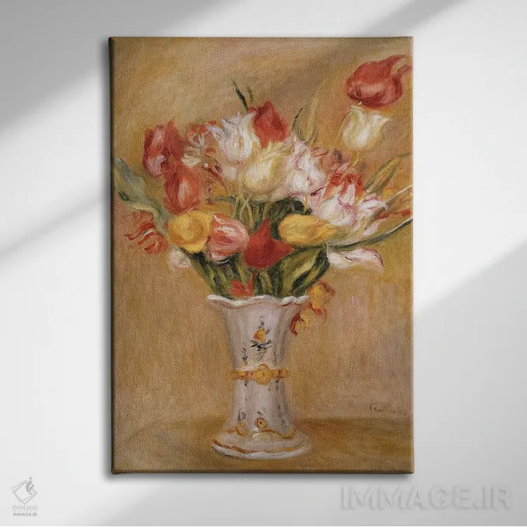 تابلو لالهها اثر پیر-اوگوست رنوار - نمای روبهرو روی دیوار