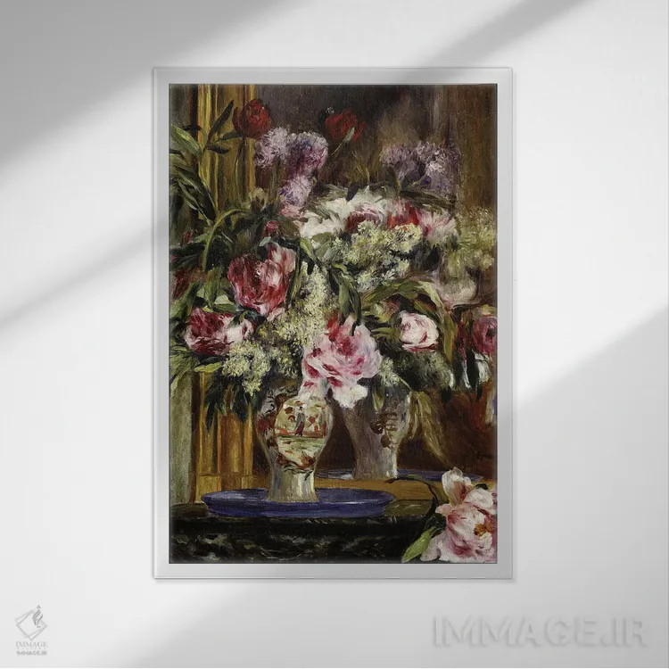 تابلو گلدان گل، ۱۸۷۱ اثر پیر-اوگوست رنوار - نمای قابدار سفید