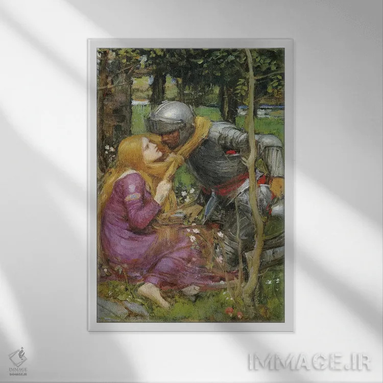 تابلو مطالعهای برای "بانوی زیبا و بیرحم"، حدود ۱۸۹۳ اثر جان ویلیام واترهاوس (نقاش انگلیسی سبک پره-رافائلیت) - نمای قابدار سفید