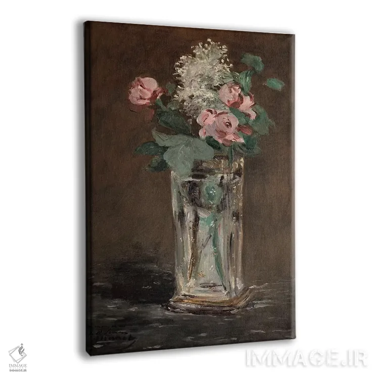 تابلو گلها در گلدان کریستالی اثر ادوارد مانه (نقاش معروف فرانسوی) - نمای پرسپکتیو محصول