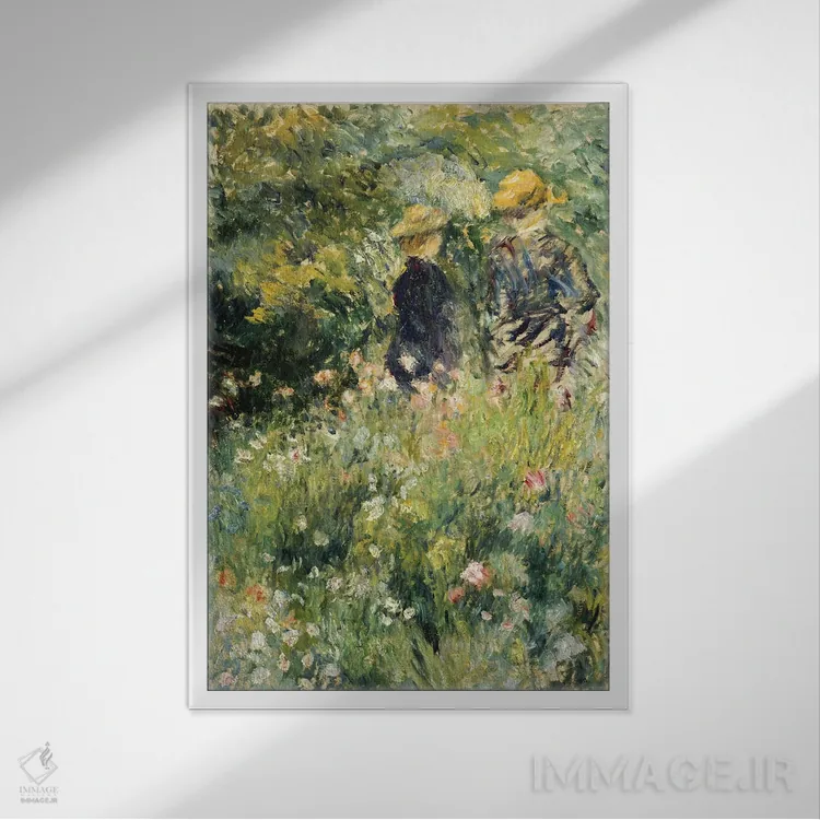 تابلو گفتگو در باغ رز، ۱۸۷۶ اثر پیر-اوگوست رنوار - نمای قابدار سفید
