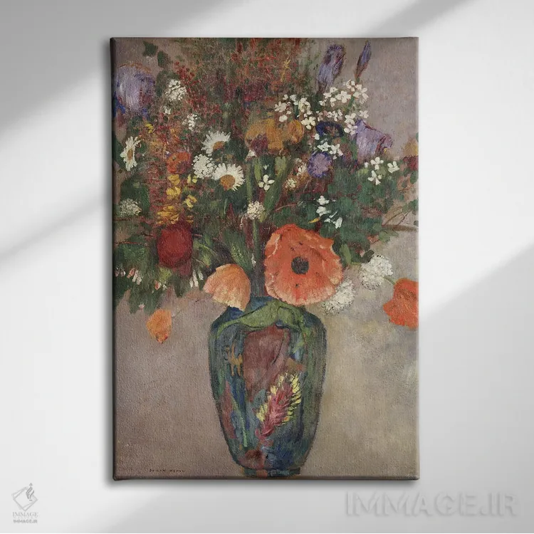 تابلو دستهگل در گلدان اثر اودیلو ردون - نمای روبهرو روی دیوار