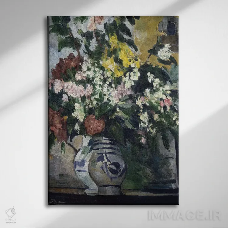 تابلو دو گلدان گل، حدود ۱۸۷۷ اثر پل سزان - نمای روبهرو روی دیوار