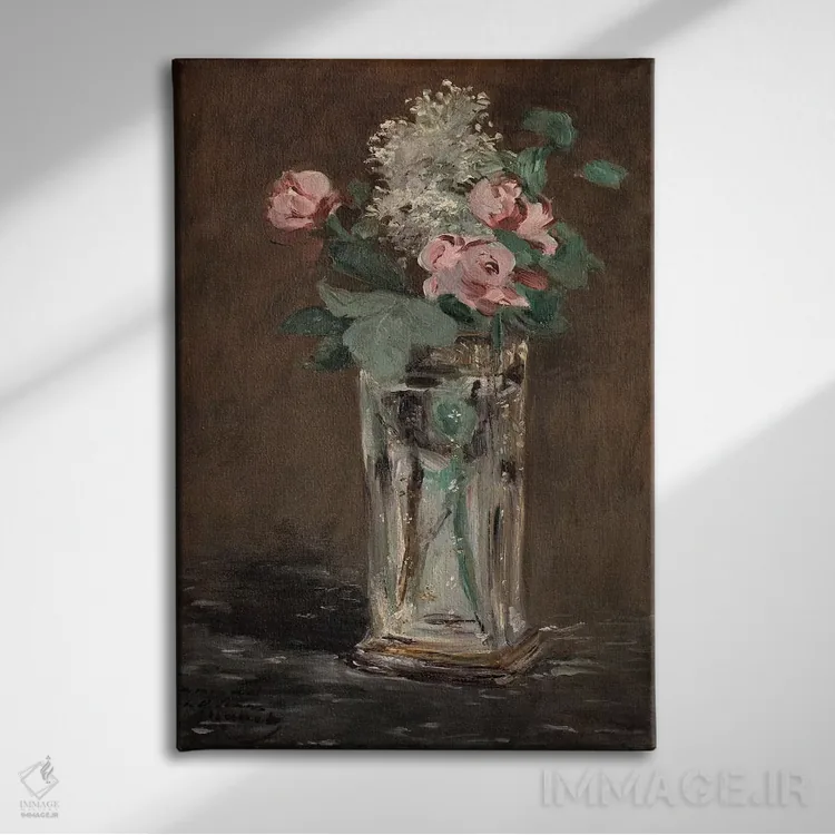 تابلو گلها در گلدان کریستالی اثر ادوارد مانه (نقاش معروف فرانسوی) - نمای روبهرو روی دیوار