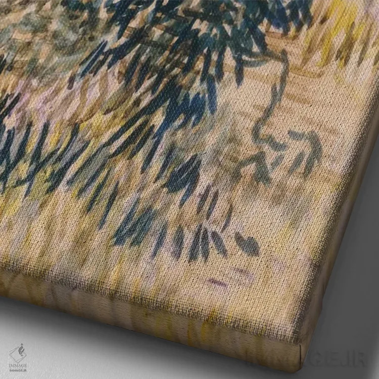 تابلو خرزهرهها، باغ بیمارستان سنترمی، ۱۸۸۹ اثر ونسان ون گوگ (نقاش مشهور هلندی پستامپرسیونیسم) - نمای نزدیک بافت بوم