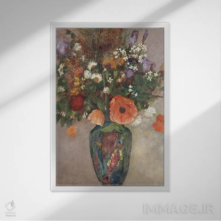 تابلو دستهگل در گلدان اثر اودیلو ردون - نمای قابدار سفید