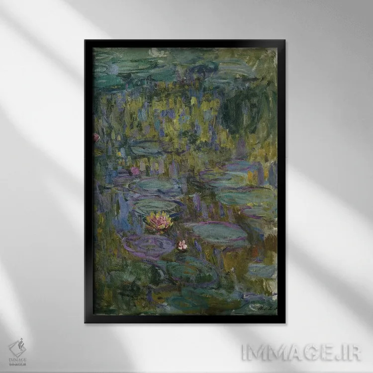 تابلو نیلوفرهای آبی اثر کلود مونه (نقاش معروف فرانسوی) - نمای قابدار مشکی