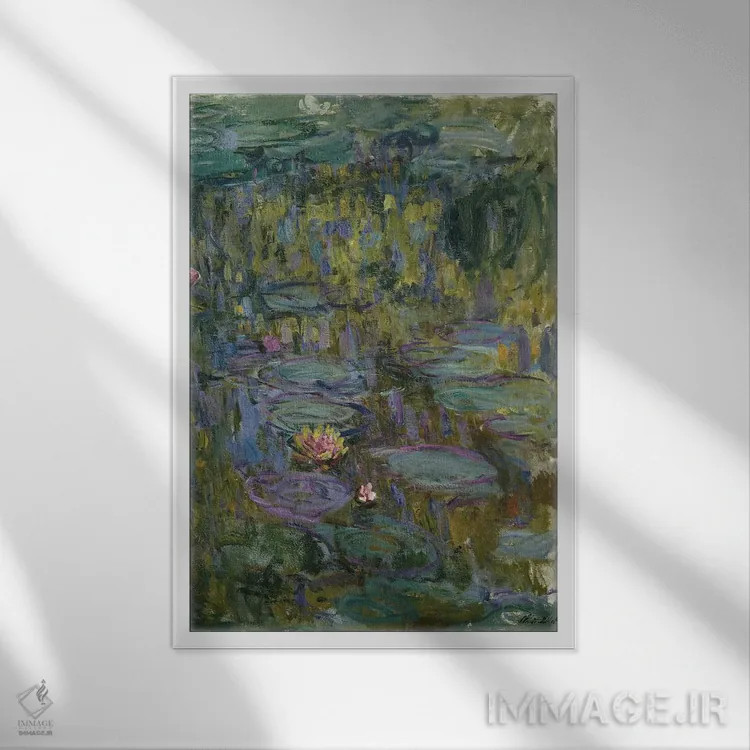 تابلو نیلوفرهای آبی اثر کلود مونه (نقاش معروف فرانسوی) - نمای قابدار سفید