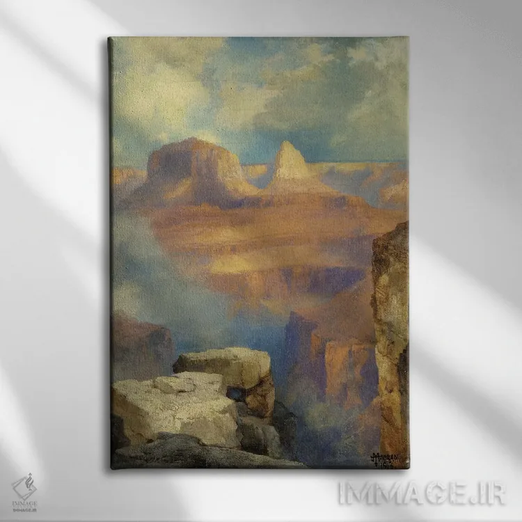 تابلو گرند کانیون، ۱۹۱۶ (دره بزرگ آمریکا) اثر توماس موران (نقاش منظره آمریکایی) - نمای روبهرو روی دیوار