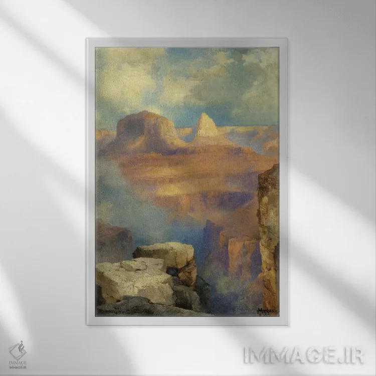 تابلو گرند کانیون، ۱۹۱۶ (دره بزرگ آمریکا) اثر توماس موران (نقاش منظره آمریکایی) - نمای قابدار سفید