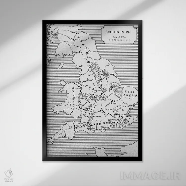 تابلو بریتانیا در سال ۷۹۲، سه پادشاهی ۶۸۵ تا ۸۲۸، تاریخچه کوتاه ملت انگلیس اثر مکتب انگلیسی (سبک یا جنبش هنری) - نمای قابدار مشکی