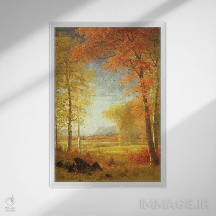 تابلو پاییز در آمریکا، شهرستان اونایدا، نیویورک اثر آلبرت بیرشتات (نقاش منظره آمریکایی) - نمای قابدار سفید