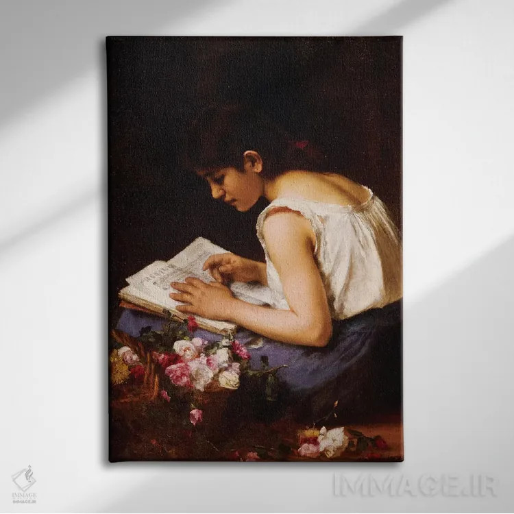تابلو دختری در حال مطالعه اثر آلکسی آلکسیویچ خارلاموف - نمای روبهرو روی دیوار