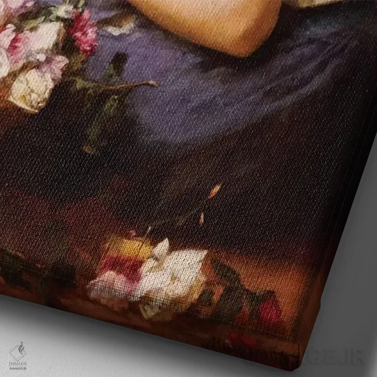 تابلو دختری در حال مطالعه اثر آلکسی آلکسیویچ خارلاموف - نمای نزدیک بافت بوم