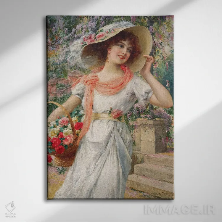 تابلو دختر گلفروش اثر امیل ورنون (نقاش فرانسوی) - نمای روبهرو روی دیوار