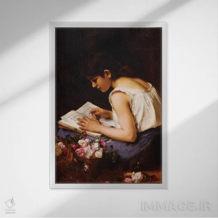 تابلو دختری در حال مطالعه اثر آلکسی آلکسیویچ خارلاموف - نمای قابدار سفید