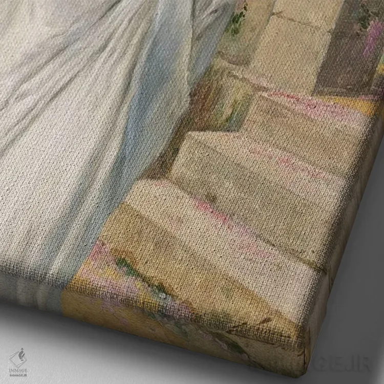 تابلو دختر گلفروش اثر امیل ورنون (نقاش فرانسوی) - نمای نزدیک بافت بوم