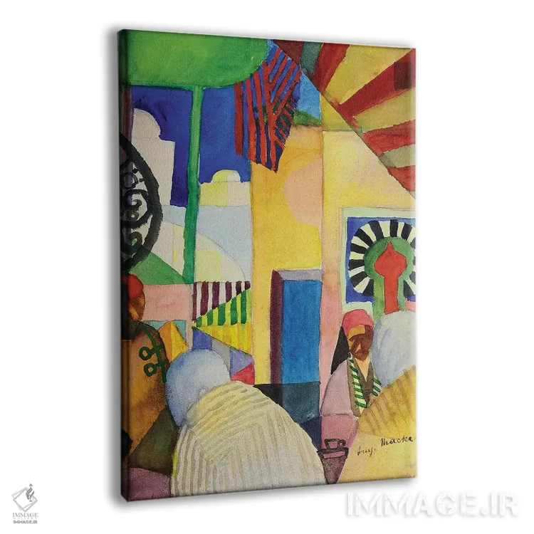 تابلو 1914,در بازار، ۱۹۱۴ اثر آگوست ماکه (نقاش اکسپرسیونیست آلمانی) - نمای پرسپکتیو محصول