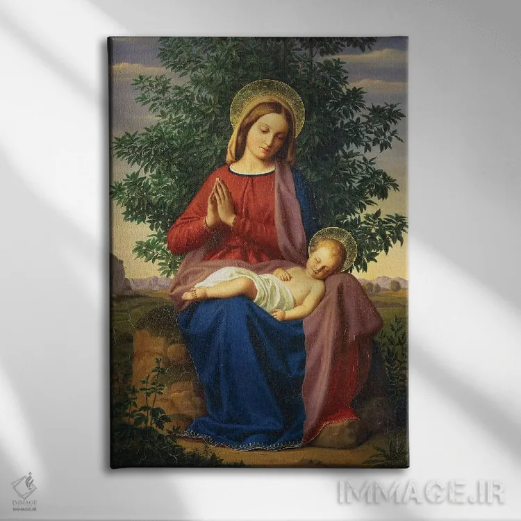 تابلو 1855,مریم مقدس و کودک، ۱۸۵۵ (نقاشی معنویتی) اثر جولیوس اشنور فون کارولسفلد - نمای روبهرو روی دیوار