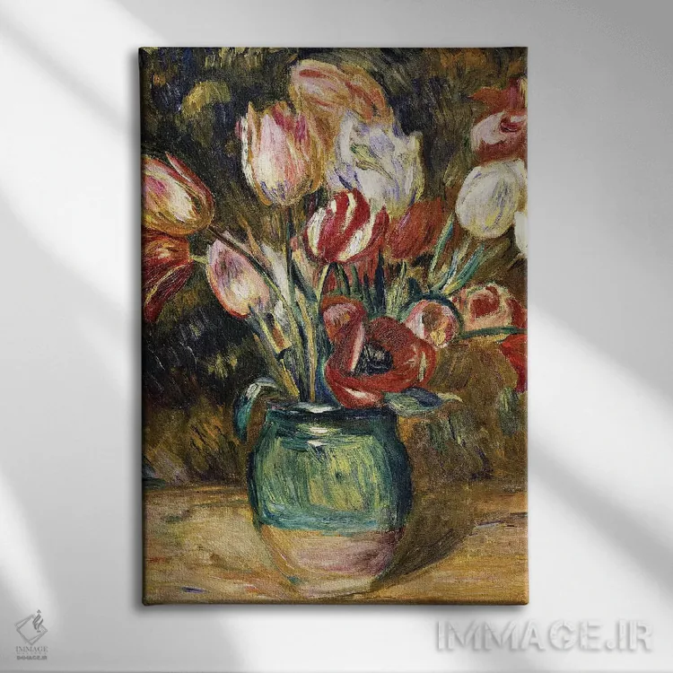 تابلو 1888-89,گلدان گل، ۱۸۸۸ تا ۱۸۸۹ اثر پیر-اوگوست رنوار - نمای روبهرو روی دیوار