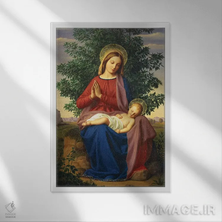 تابلو 1855,مریم مقدس و کودک، ۱۸۵۵ (نقاشی معنویتی) اثر جولیوس اشنور فون کارولسفلد - نمای قابدار سفید