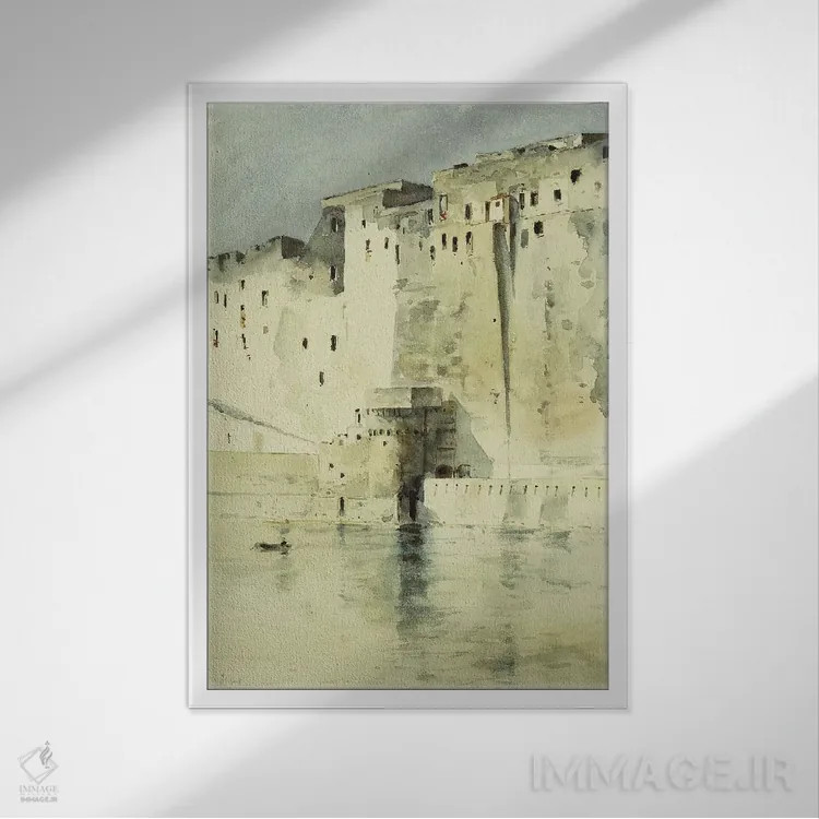 تابلو دژ قدیمی ناپل اثر چایلد هسام (نقاش امپرسیونیست آمریکایی) - نمای قابدار سفید