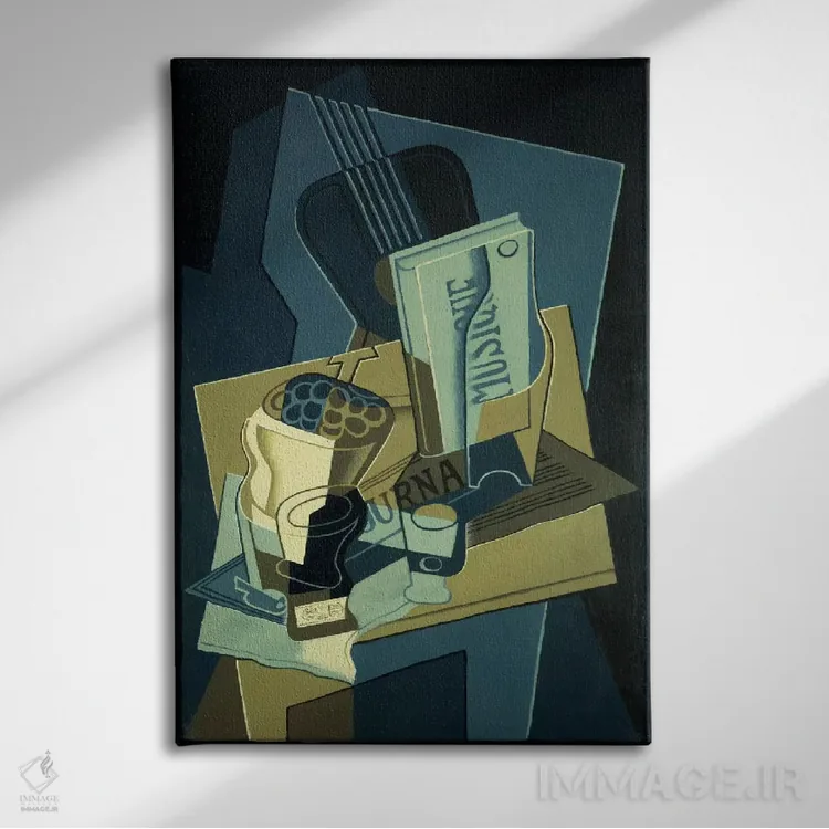 تابلو 1922,دفتر موسیقی، ۱۹۲۲ اثر خوان گрис (نقاش کوبیست اسپانیایی) - نمای روبهرو روی دیوار