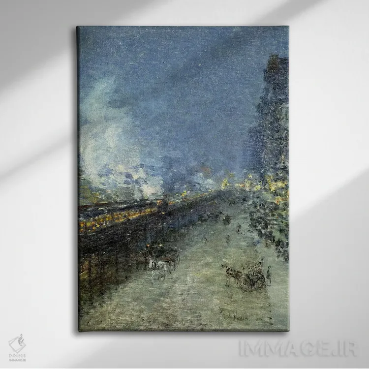 تابلو راهآهن ششم (نیویورک) اثر چایلد هسام (نقاش امپرسیونیست آمریکایی) - نمای روبهرو روی دیوار